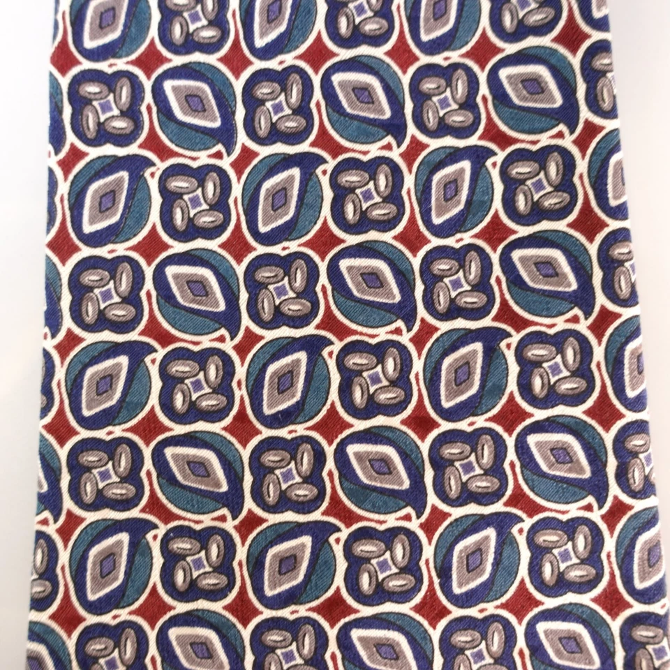 Gravata de pescoço HARDY AMIES masculina azul geo paisley art déco designer de seda luxo linha Savile - Imagem 4 de 4