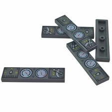 5 LEGO Tile 1 x 4 Light Switch, 2 White Gauges - Train Throttle Gris-Bleu Foncé