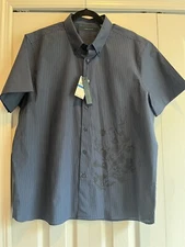 Perry Ellis Button Down Short Sleeve Navy/blue Stripe men’s XL~NWT~$69.50