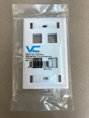 Vertical Cable 305-319ID/4P/WH - 4 Port Keystone Wallplate with ID Windows