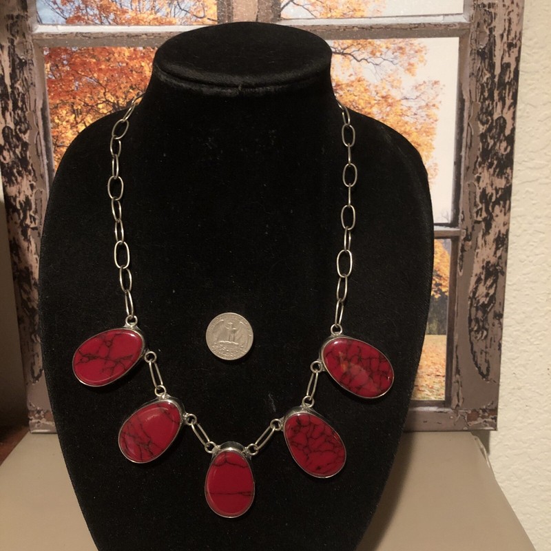Vintage Jewelry COIN SILVER ( .900) & Genuine RED JASPER Necklace, Stamped  "SS"