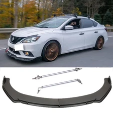 Carbon Fiber Look Car Front Lip Splitter Body Kits+ Strut Rods For Nissan Sentra