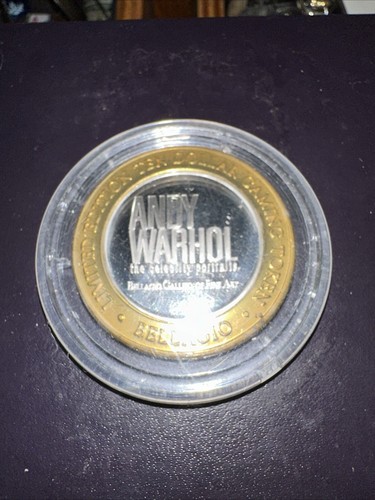 Gettone gioco casinò Bellagio .999 argento fine dieci dollari ritratti Andy Warhol - Foto 2 di 3