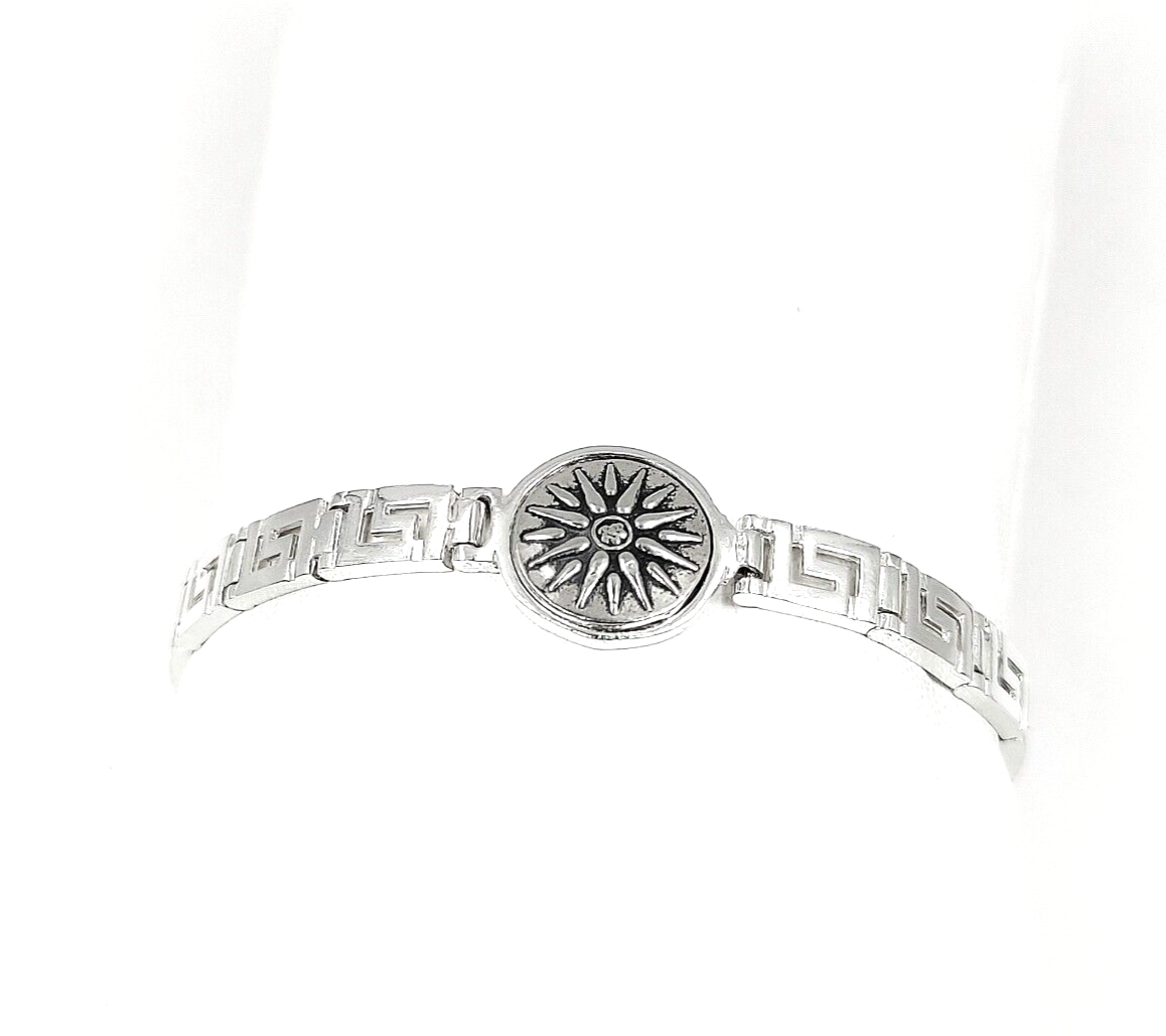 Handmade Sterling Silver 925 Greek Coin Vergina Sun Link Bracelet with  Greek Key