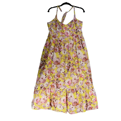 Bardot Midi Dress Womens 12 Yellow Floral Retro Tie Halter Lined Linen  Blend | eBay