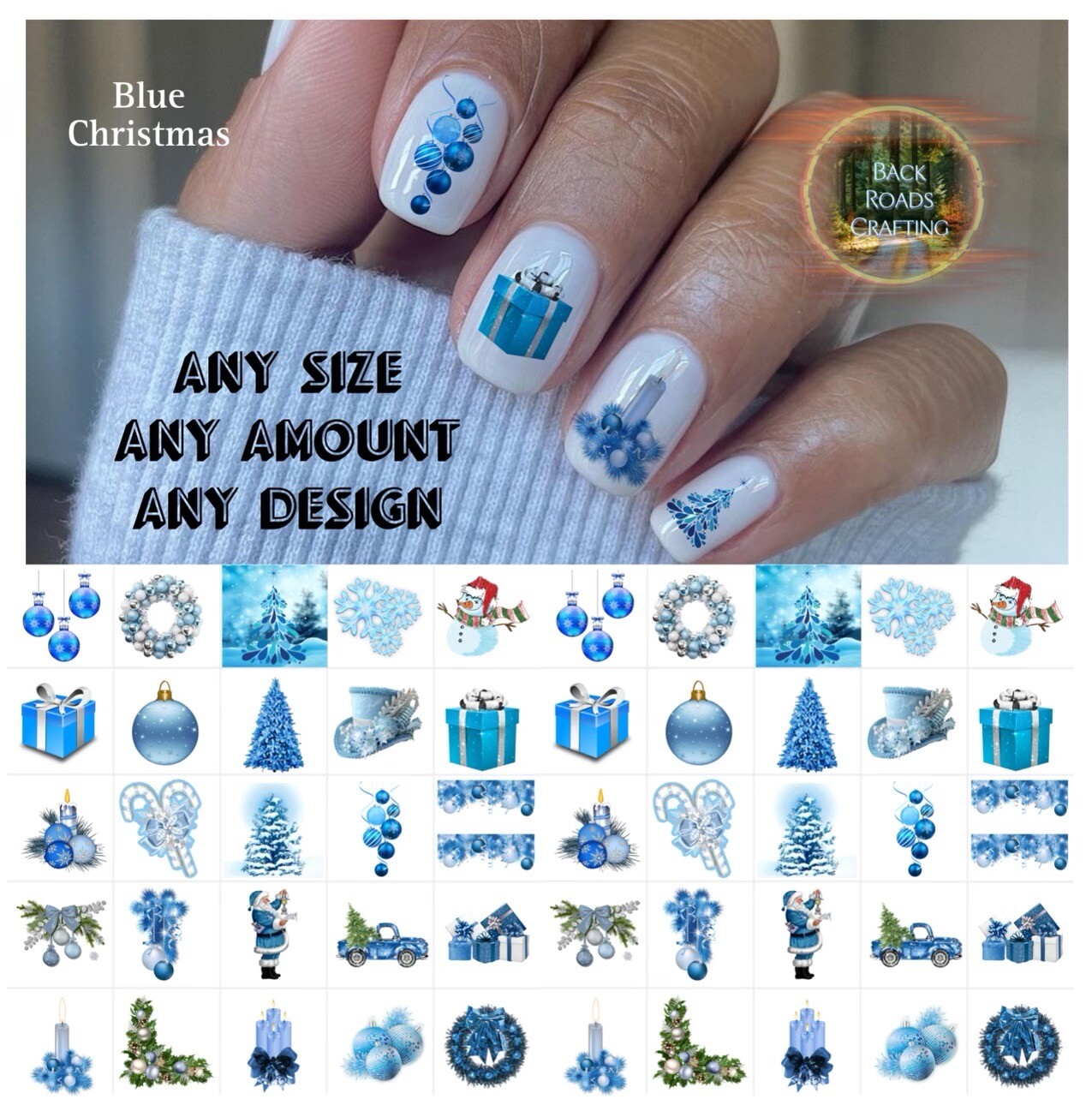 Christmas Blue Waterslide Nail Decals Set Of 50 Instructions & Bonus