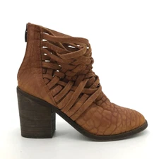 Free People Womens Carrera Ankle Boots Booties Brown Leather Zip BoHo 7.5-8.0 M