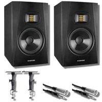 Adam Audio T8V Studio Monitor (Pair) with Desk Clamp Stands and Cables