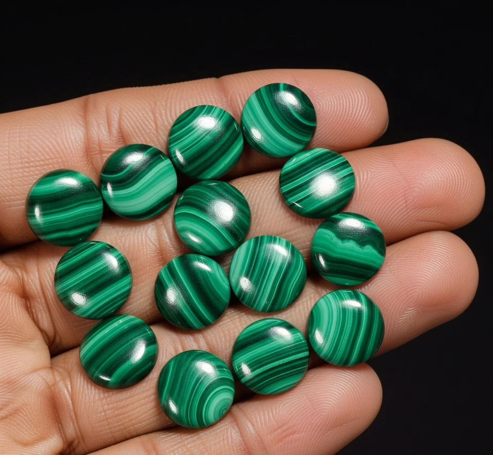 Lote de piedras preciosas sueltas cabujón cabujón redondo malaquita natural de 3x3 mm a 20x20 mm Foto 3 de 4