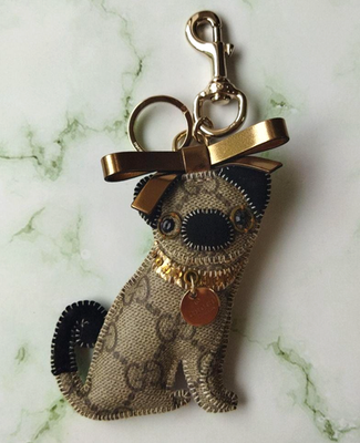 GUCCI バッグチャーム　パグ　グッチョリ　オリバーくん GUCCI Bag Charm Key Ring Guccioli Pug Dog Oliver GG Leather Brown