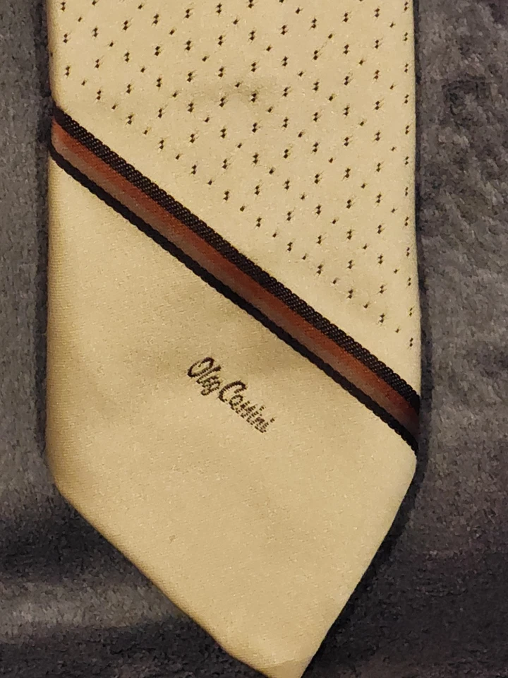 Corbata Vintage Años 70 Oelg Cassini Birmania Marrón Rayas Poliéster Corbata 3" Ancho Foto 2 de 2
