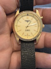 Vtg Women Dakota Moon Glow Watch Indiglo Brown Leather Band Gold Case Vguc C116