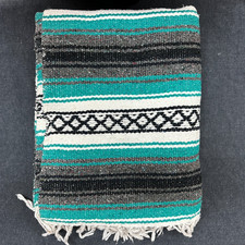 Marcos Hernandez Mexican Falsa Throw Blanket Blue White Gray Black Fringe MEXICO