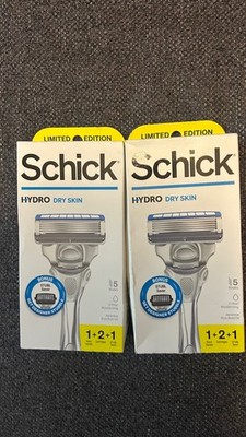 Lot of 2 Schick Hydro Dry Skin 5 Blade Razor with 1 Razor Handle & 2 Cartridges