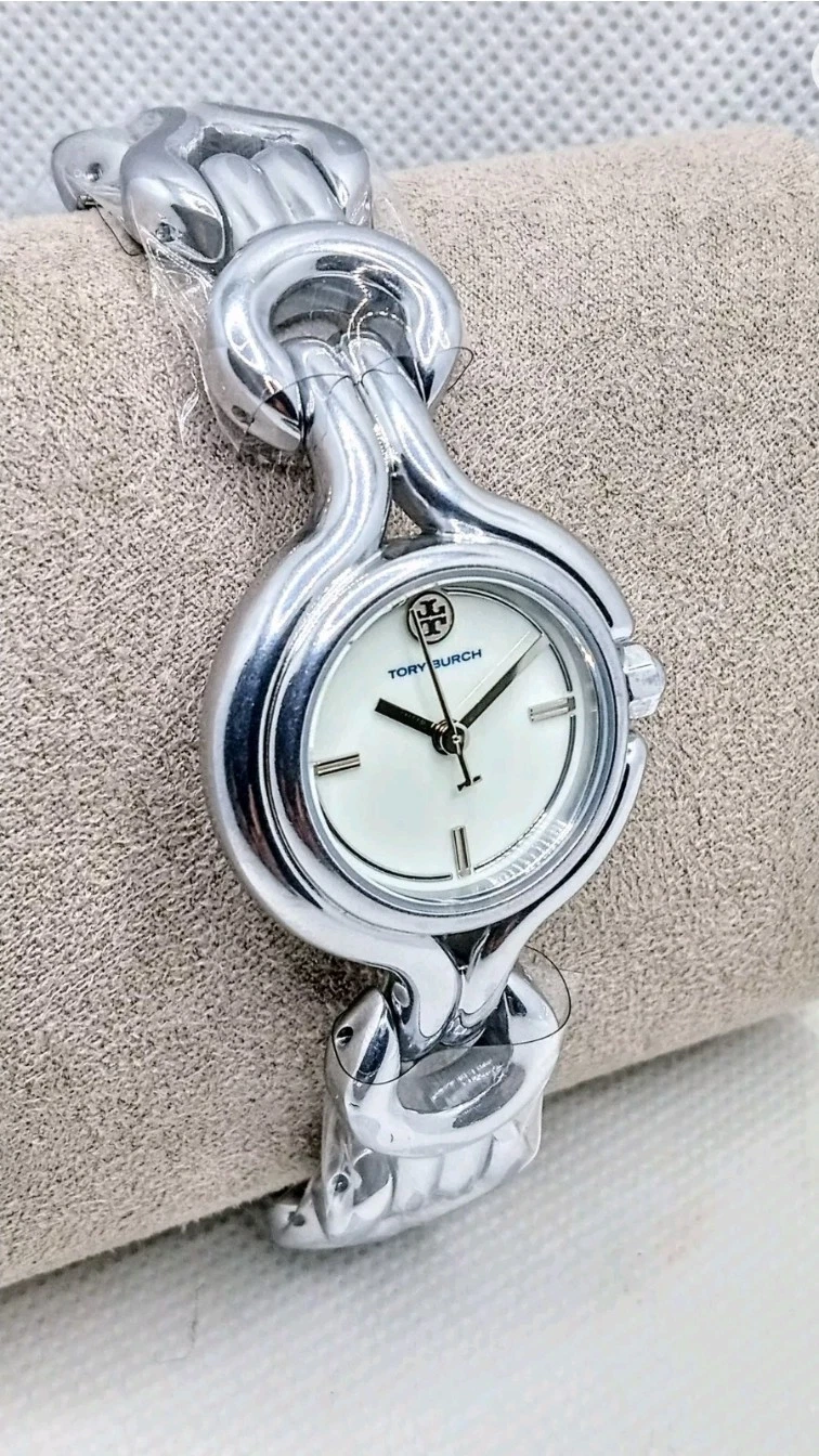 Orologio Tory Burch nodo intrecciato acciaio inox argento TBW3037 con etichetta e scatola
