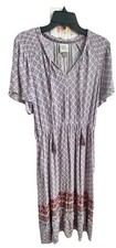 BOHO Knox Rose MIDI 45” Short Sleeve LAVENDER Cinch Waist Dress M Pockets!