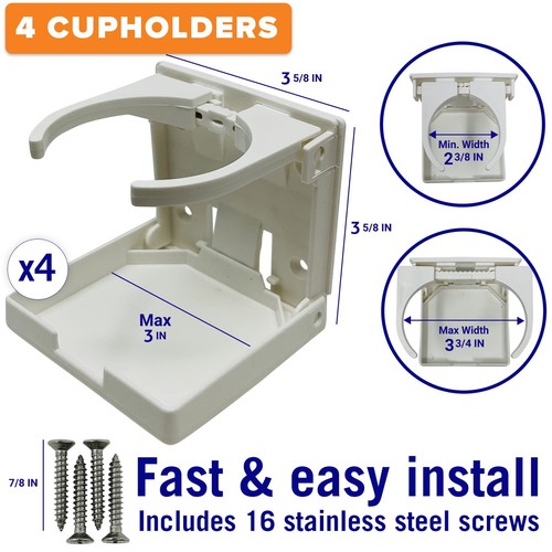 Boat Cup Holder, Set of 4 Folding Drink Holders, Wall Mountable for Boat, RV,... - Picture 3 of 7