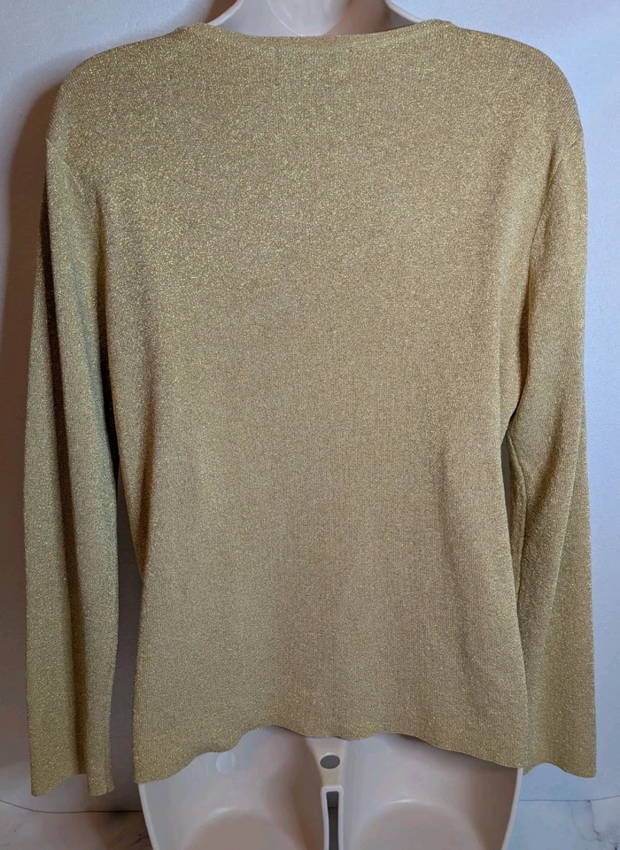 Cárdigan suéter grande Versailles para mujer dorado metálico cuello en V manga larga Foto 3 de 4