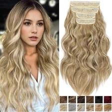 EXTRA THICK NATURAL 4 Pieces  Clip In Hair Extensions Full Head Hairpiece Curly