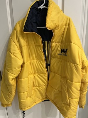 Helly Hansen Puffer Jacket Men s Large Yellow Reversible Duck Down Duck Feather