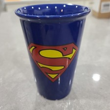 TM DC Comics Superman 8oz Drinking Glass LogoBoth Sides Blue Yellow Red Novelt