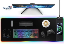 Mouse Pad with Wireless Charging, Large Desk Mat RGB Gaming Mousepad, 10 Light C