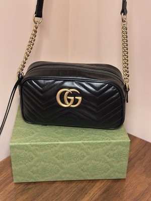 Gucci GG Marmont Crossbody Small Black Leather Gold Hardware