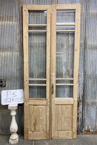 Antique French Double Doors (42x103) 5 Pane Glass, European Reclaimed P5
