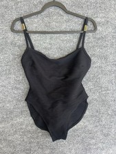 VTG Oscar De La Renta One Piece Swimsuit Size 10 Black USA Made Gold Details