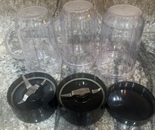 Lot of 3 16oz Magic Bullet Blender Cups with Handles. 2 Blades And One Cap