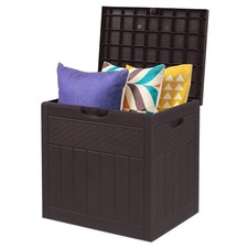Garden Storage Box Plastic Organiser Outdoor Small BROWN Holder 56 x 43 x 53 cm