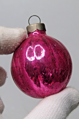 Vintage Glass Ribbed Hot Pink Small Outdent BALL Christmas Ornament Corning