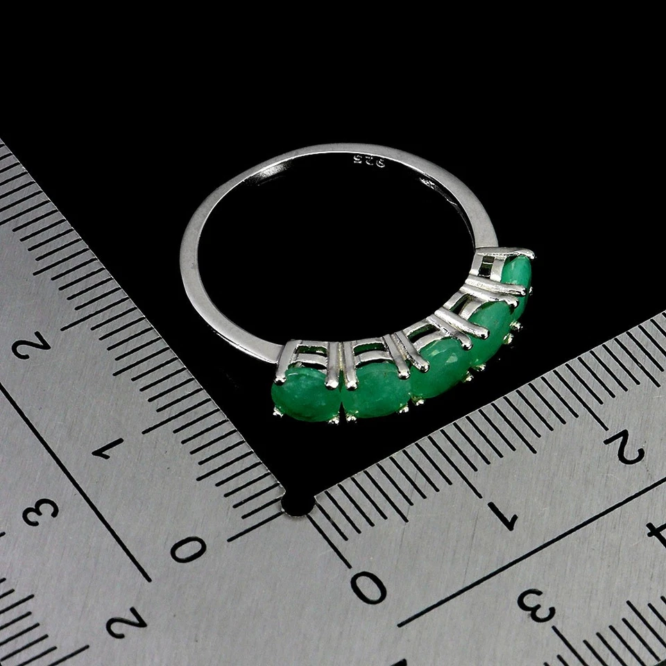 925 Sterlingsilber Ring Rund Smaragd 4mm Natürlicher Edelstein Schmuck Größe 7 - Bild 3 von 4