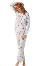 Cozee Home Cotton Jersey Longsleeve Paw Print PJ Set, Heather Grey Multi, Size L
