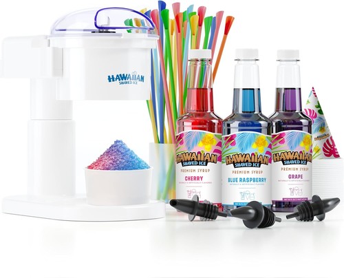 Hawaiian Shaved Ice S700 Kid-Friendly Snow Cone Machine Kit with 3-16oz.