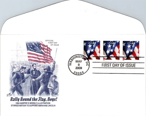S08-0163, USA FLAG 2009, PLATE NUMBER COIL STRIP, ARTCRAFT FIRST DAY COVER