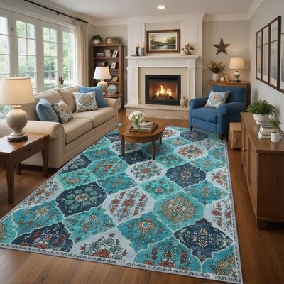10x12 Area Rug, Washable Boho Rugs for Living Room, Moroccan Trellis Bohemian...