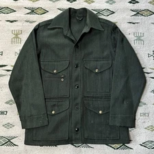 VINTAGE 40s Hercules Whipcord 100% Wool Mackinaw Cruiser Jacket Jac Sz L Green