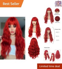 Long Curly Synthetic Wig with Bangs Red for Cosplay Halloween Party