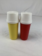 Vtg Tupperware Condiment Dispensers Mustard And Ketchup With Lids 1329-15