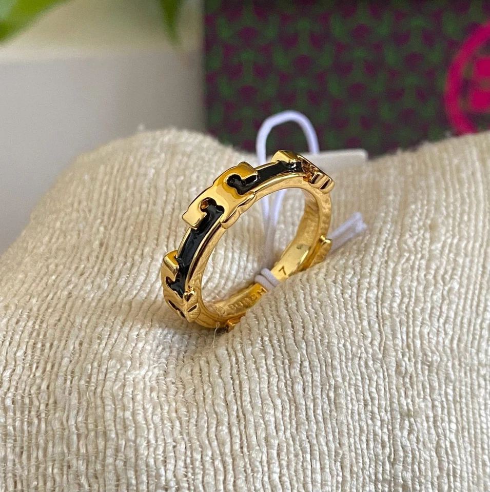 Anillo Tory Burch Doble T, Nuevo, con Bolsa para el Polvo Tory Burch, Auténtico, Talla 7, Blanco Foto 3 de 4