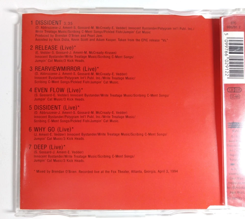 Pearl Jam dissident CD 1 1994 Maxi-Single CD-Single 660291 2 - Bild 4 von 4