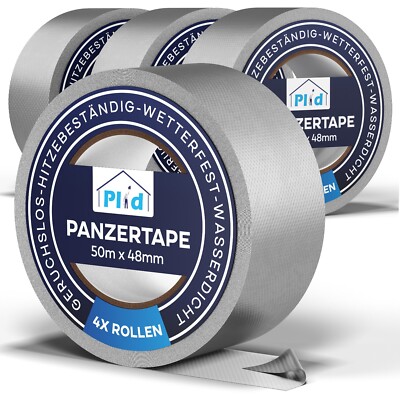 Panzertape Silber 50m x 48mm wasserfest - Extra Starkes Gewebeband Gaffa Tape