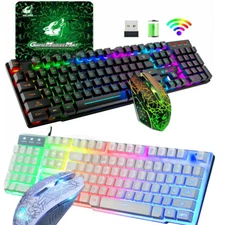 Wireless / Wired Gaming Keyboard Mouse Combo For PC PS4 LED Backlit Rechargeable