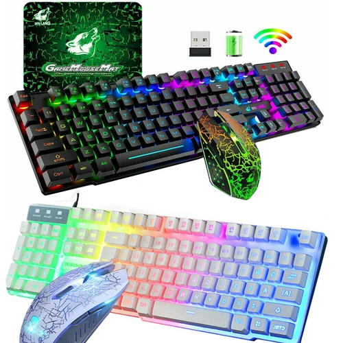 Wireless / Wired Gaming Keyboard Mouse Combo For PC PS4 LED Backlit Rechargeable