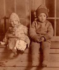 RPPC Postcard Cute Siblings Little Brother Sitting with Baby Sister Kids Fashion