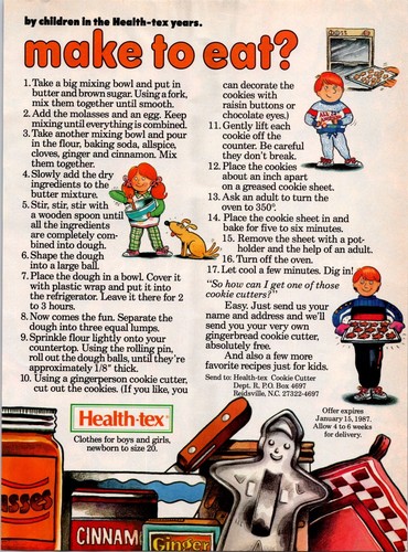 '86 Health-tex Ad Una práctica respuesta a la pregunta difícil de los niños ¿Qué puedo hacer para comer? - Imagen 2 de 2