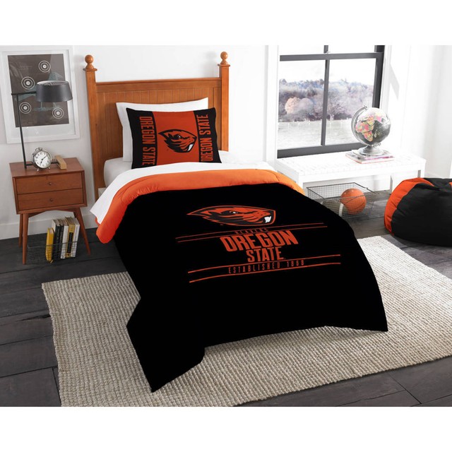 Ncaa Beavers Comforter Twin Set Orange Black Sports Patterned