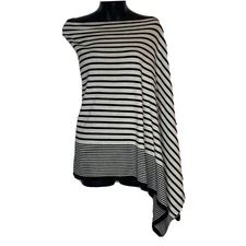 NEW J Jill Sweater Cape One Size Black Cream Stripe $79 Bamboo Poncho Top Light