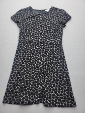 Loft Women Dress 8 Black A-Line Short Sleeve Knee Length Floral Polyester Party